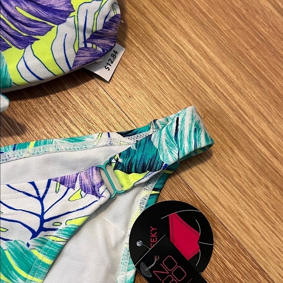 No Boundaries Blue and Purple Leaf Print Bikini small top medium bottoms - Picture 2 of 3